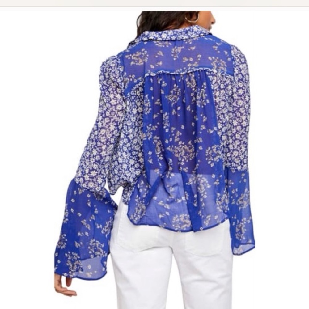 COPY - Free People Serena Royal Blue Bell Sleeve Blouse - Picture 6 of 7